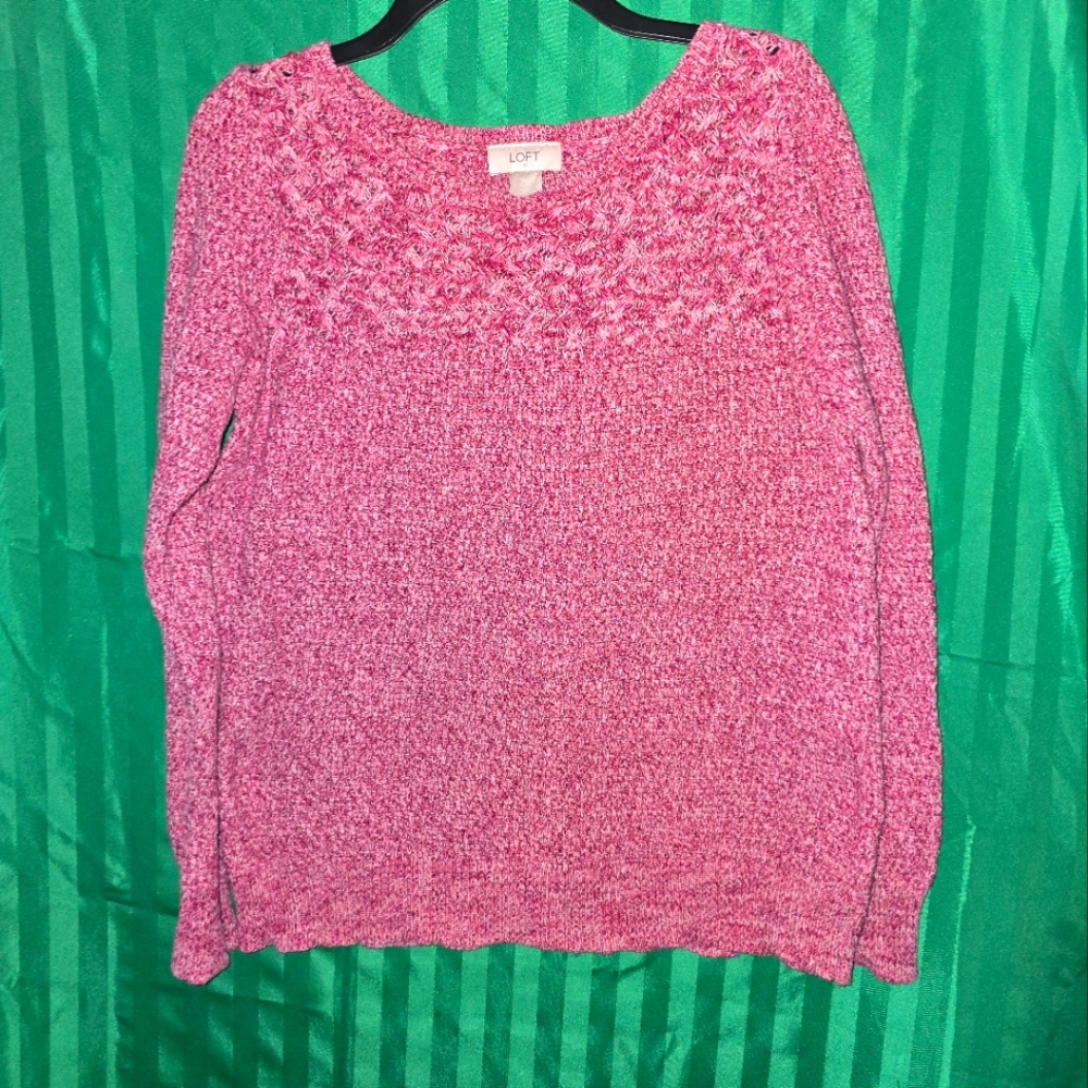 LOFT Pink Knit Sweater Long Sleeve Meduim 100% Cotton Pre-owned Casual Outdoor